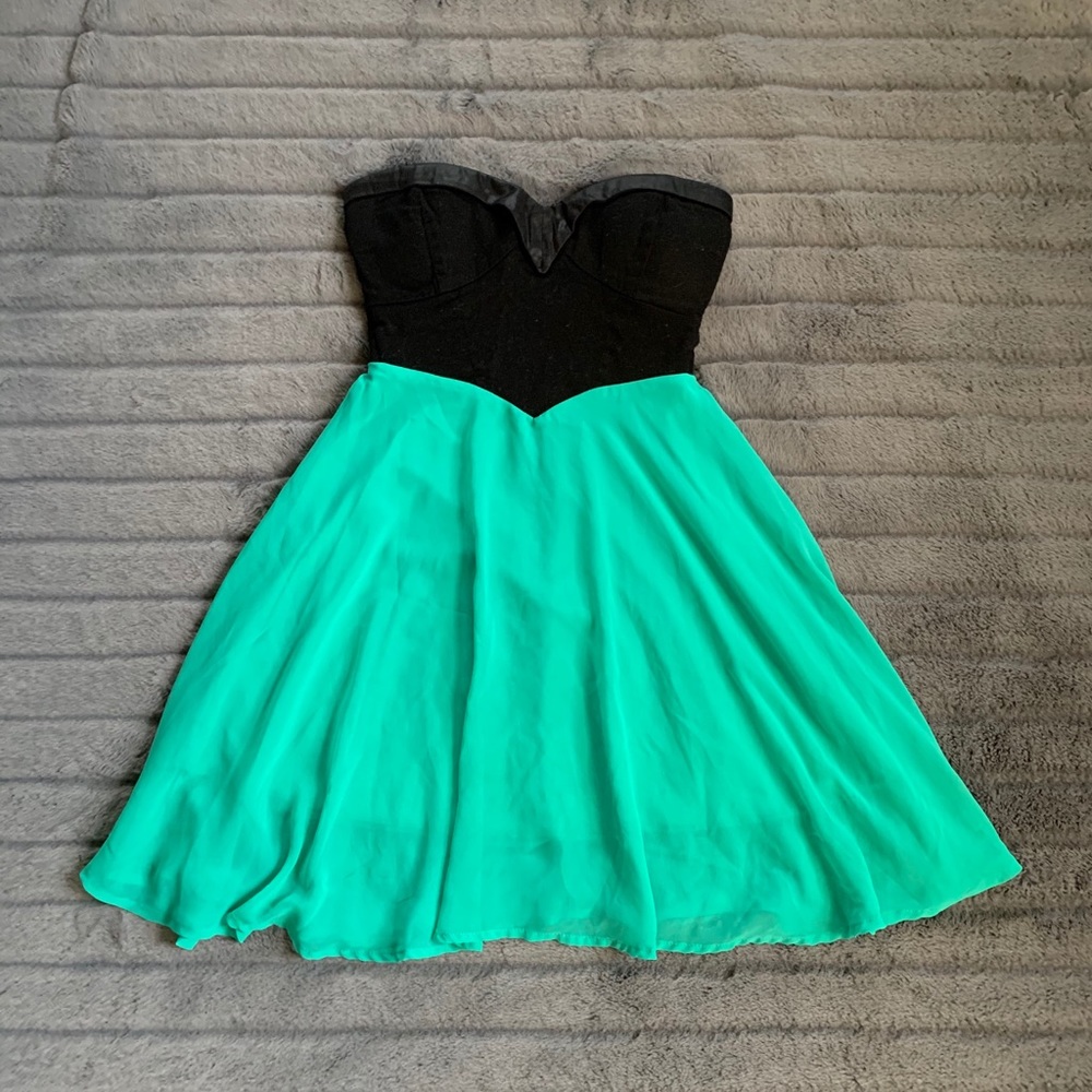 Material Girl Black & Mint Strapless Dress